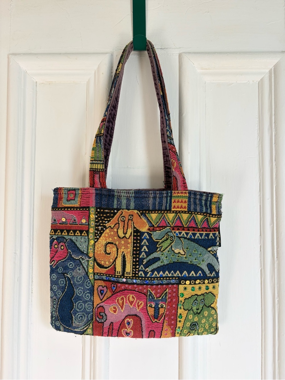 Vintage Laurel Burch Patchwork Colourful Tapestry Tote Bag